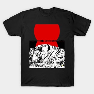 The tiger lying along the river with the red sun T-Shirt